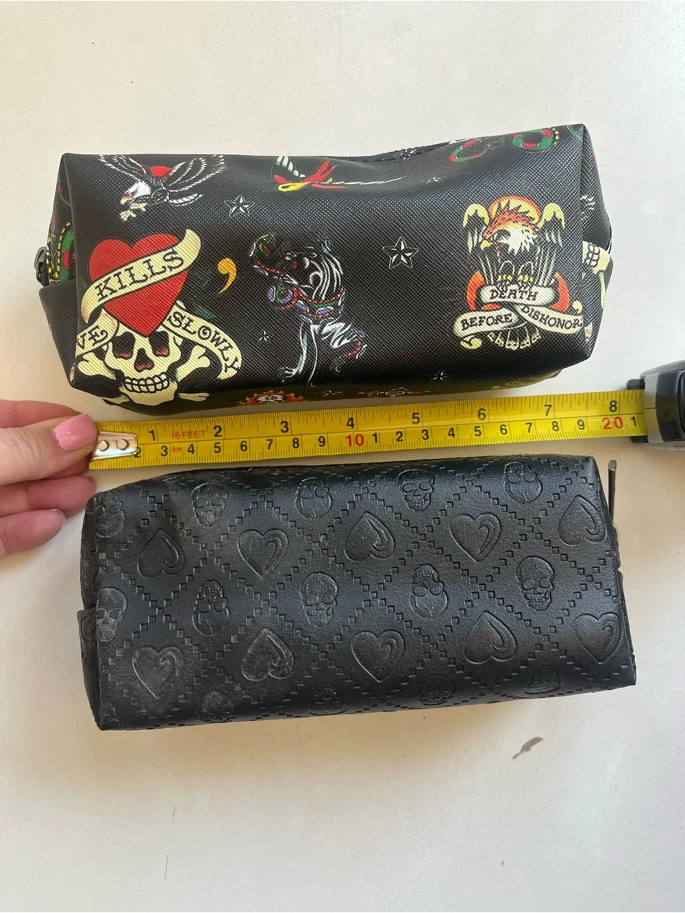 Ed Hardy 4 Piece Cosmetic Bag Set Leopard Red Heart Tattoo Skull